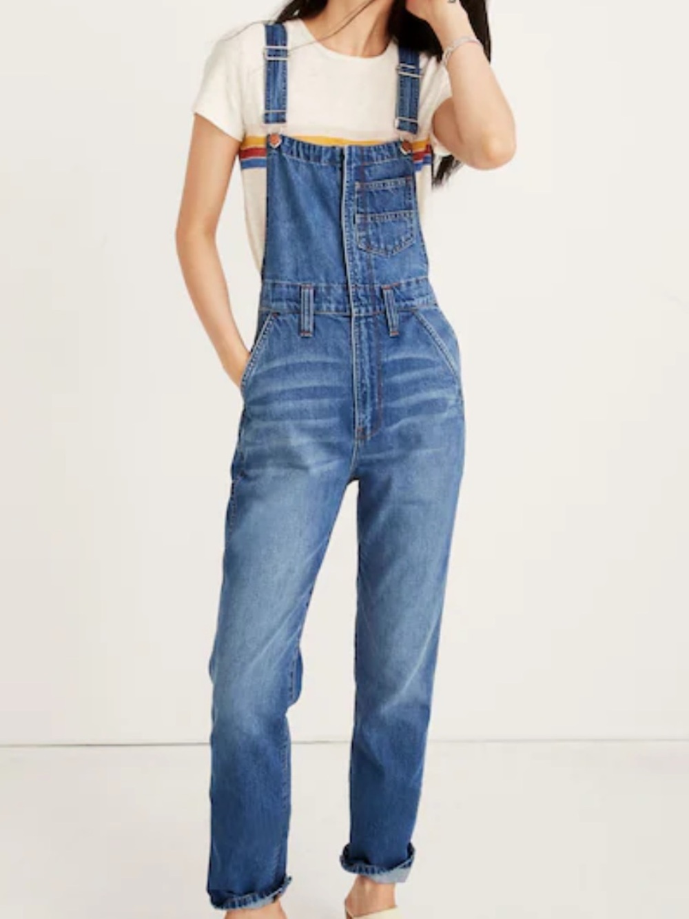 MADEWELL Straight-Leg Zip Overalls Blue Denim Giles Wash Front Zipper Sz Small
